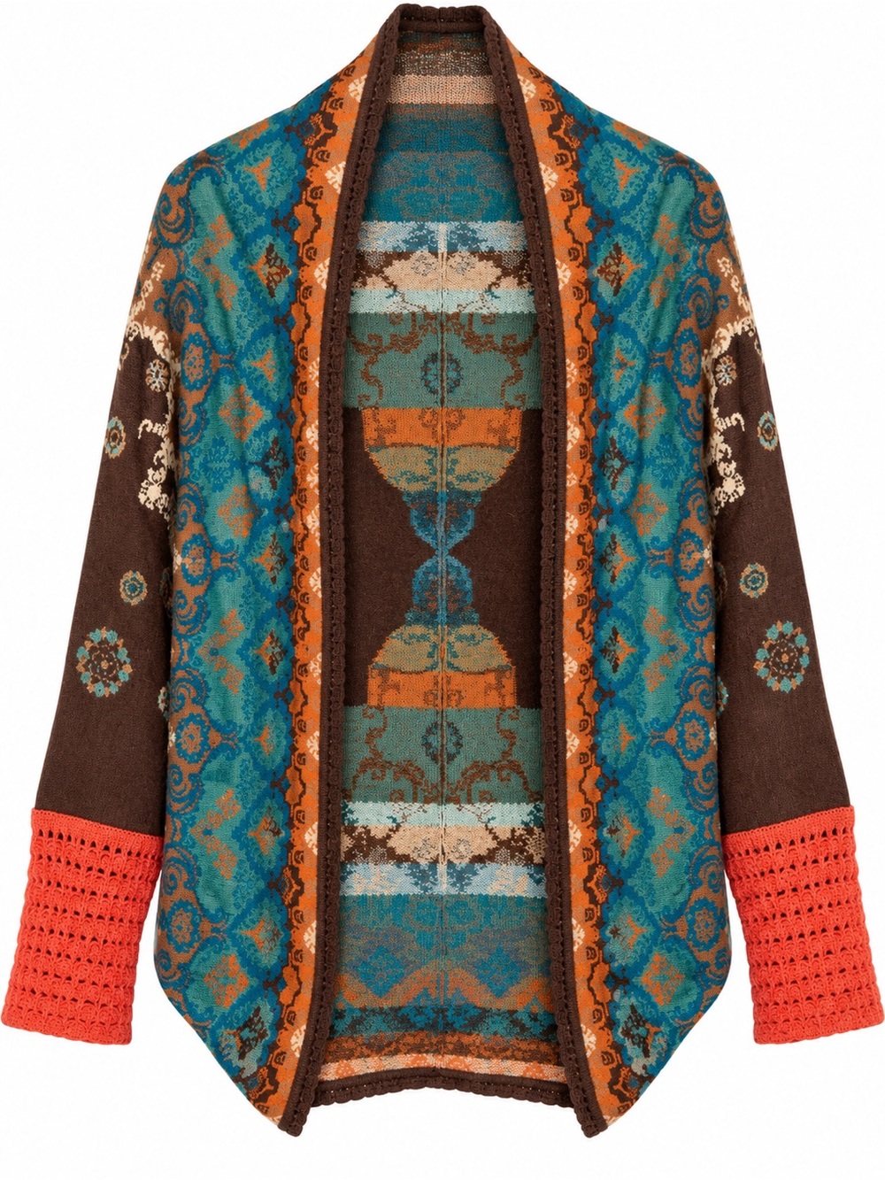 EUC// IVKO women European wool boho pattern cocoon shrug